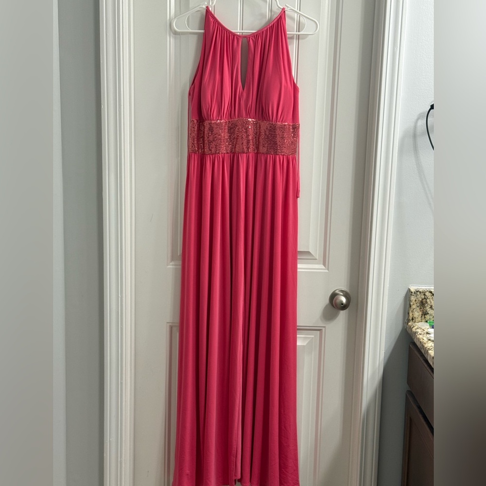 Pink High Neck Maxi Dress with Sequin Detail